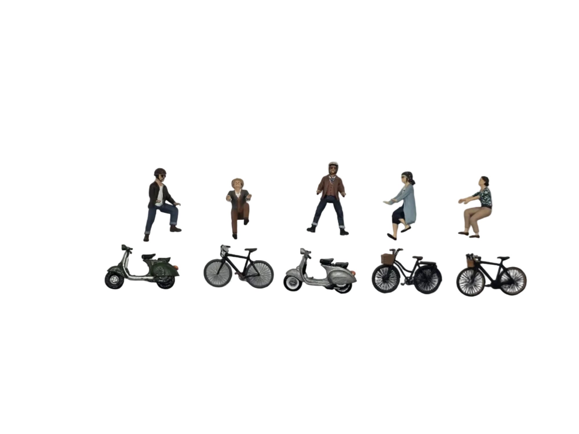 Scooter & Cyclist 5 Miniature Figures